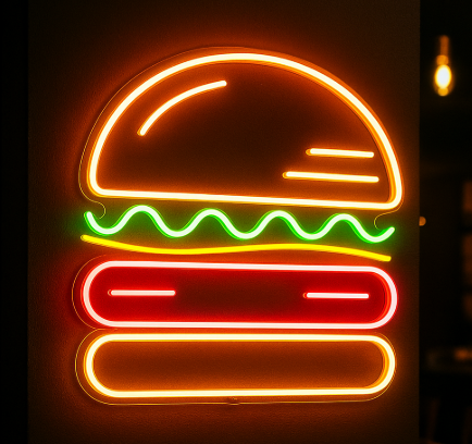 שלט ניאון למסעדה המבורגר Neon Hamburger