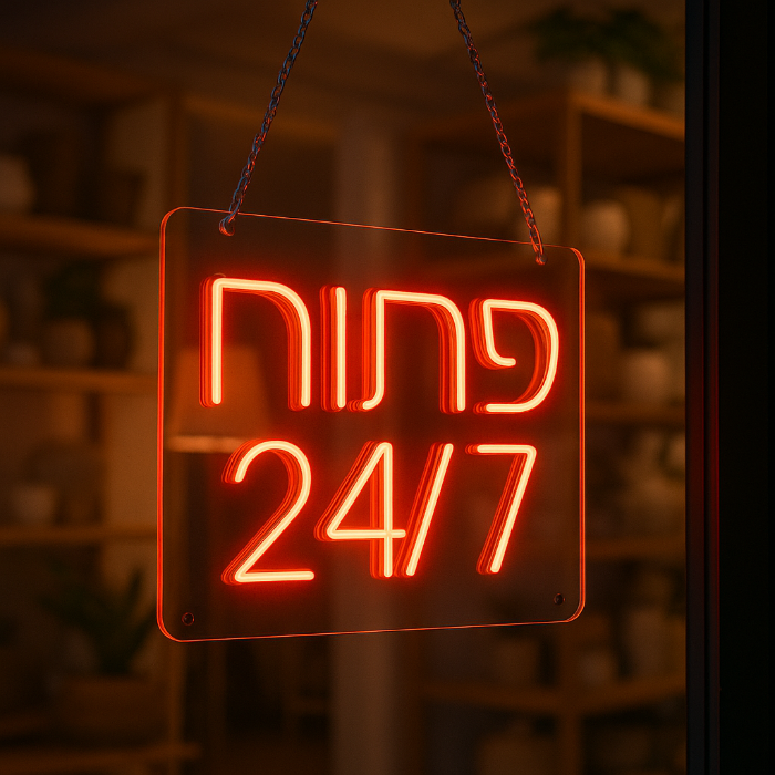 שלט ניאון פתוח 24/7 - שלט ניאון לעסק - שלט ניאון אדום