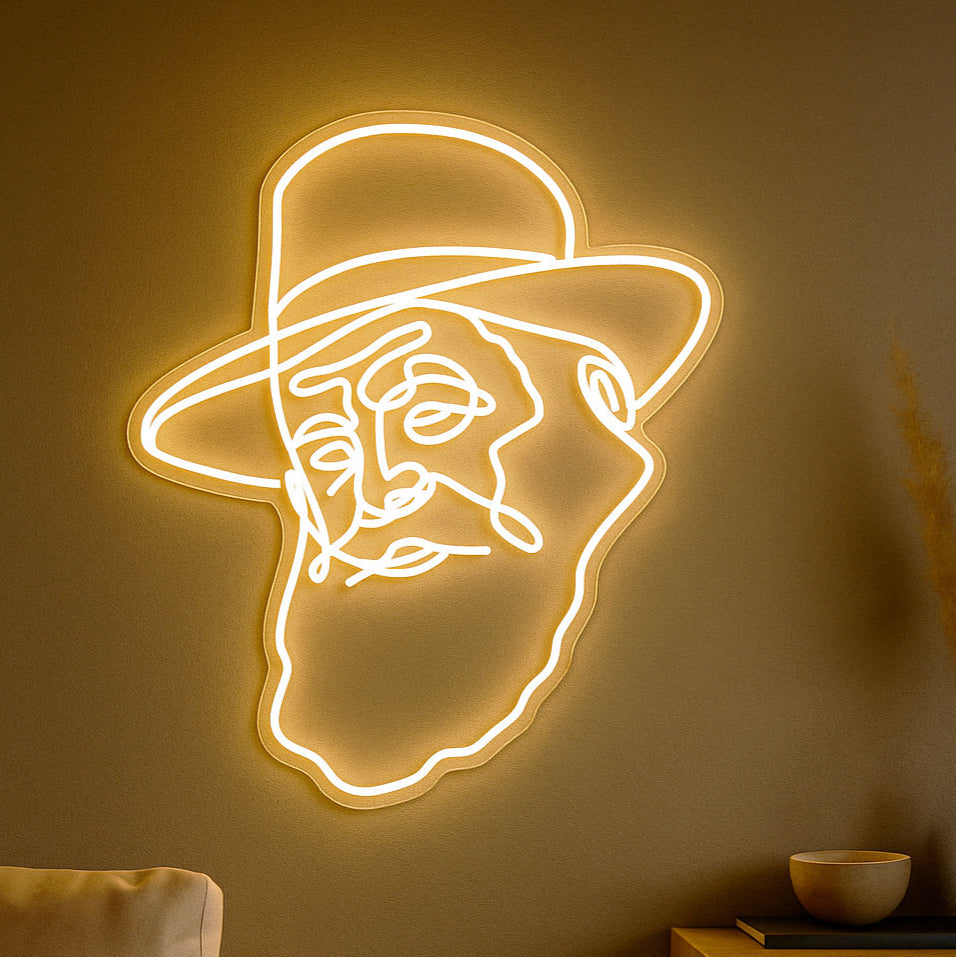 שלט ניאון של הרבי מלובביץ' לבן חם