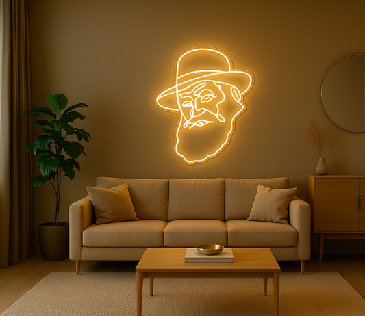 שלט ניאון של הרבי מלובביץ' לבן חם